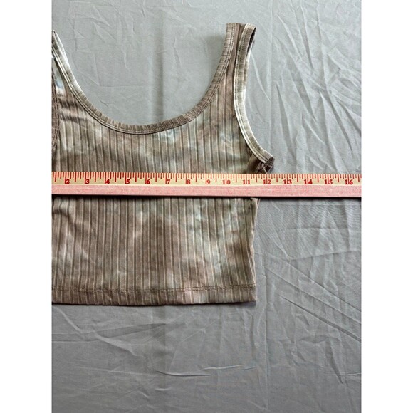 Brown White Neutral Tie Dye Knit Ribbed Crop Top Soft Tank size small - Picture 3 of 4